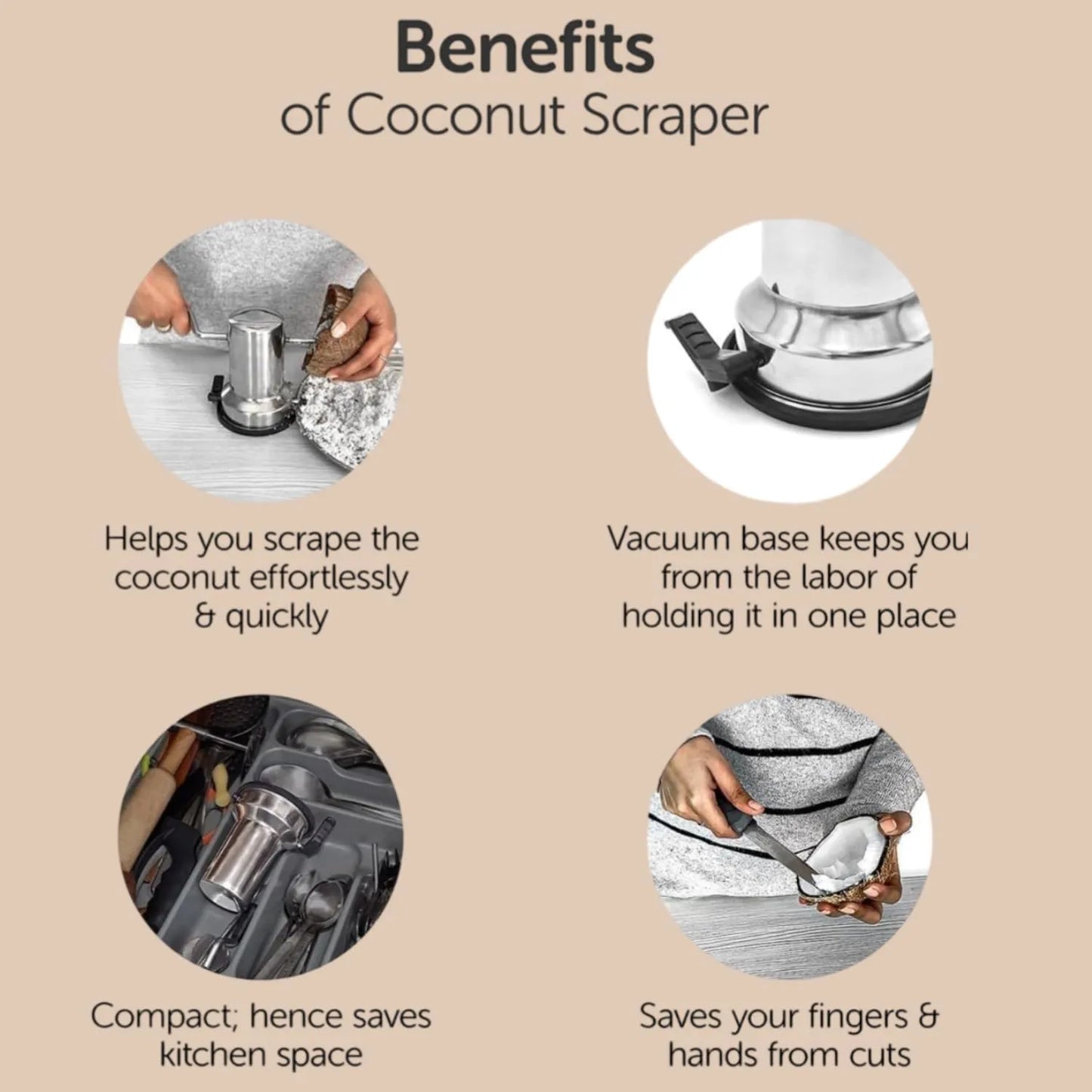 Stainless Steel Coconut Scraper | Heavy Duty Handheld Coconut Grater for Fresh Coconut | Manual Kitchen Scraping Tool