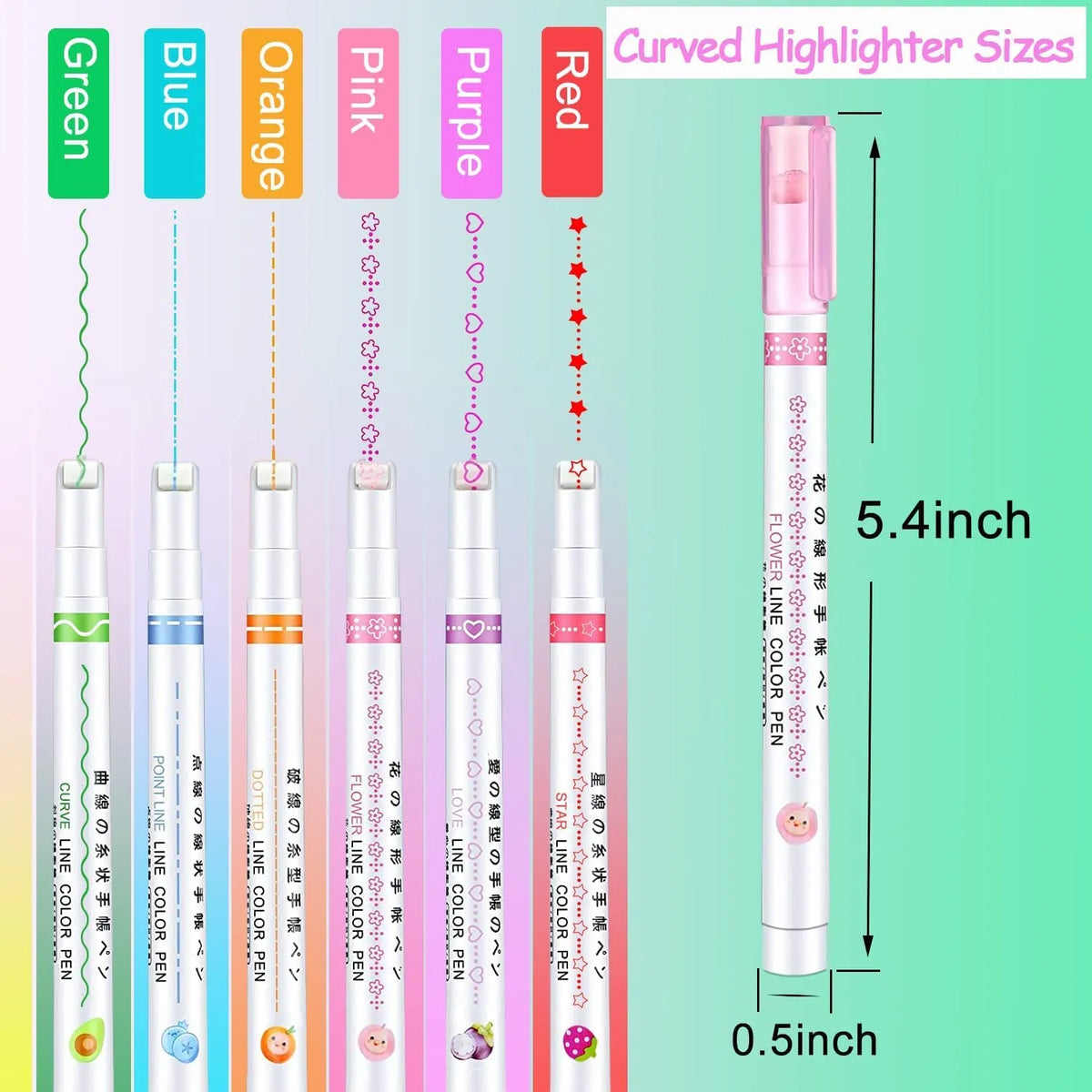 Curved Roller Highlighter Pens – Pattern Line Marker Pens for Notes, Journaling, Scrapbooking & Kids Drawing