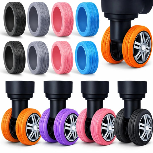 Luggage Wheel Protective Covers (Set of 8) | Silicone Suitcase Wheel Covers | Noise Reduction, Anti-Wear