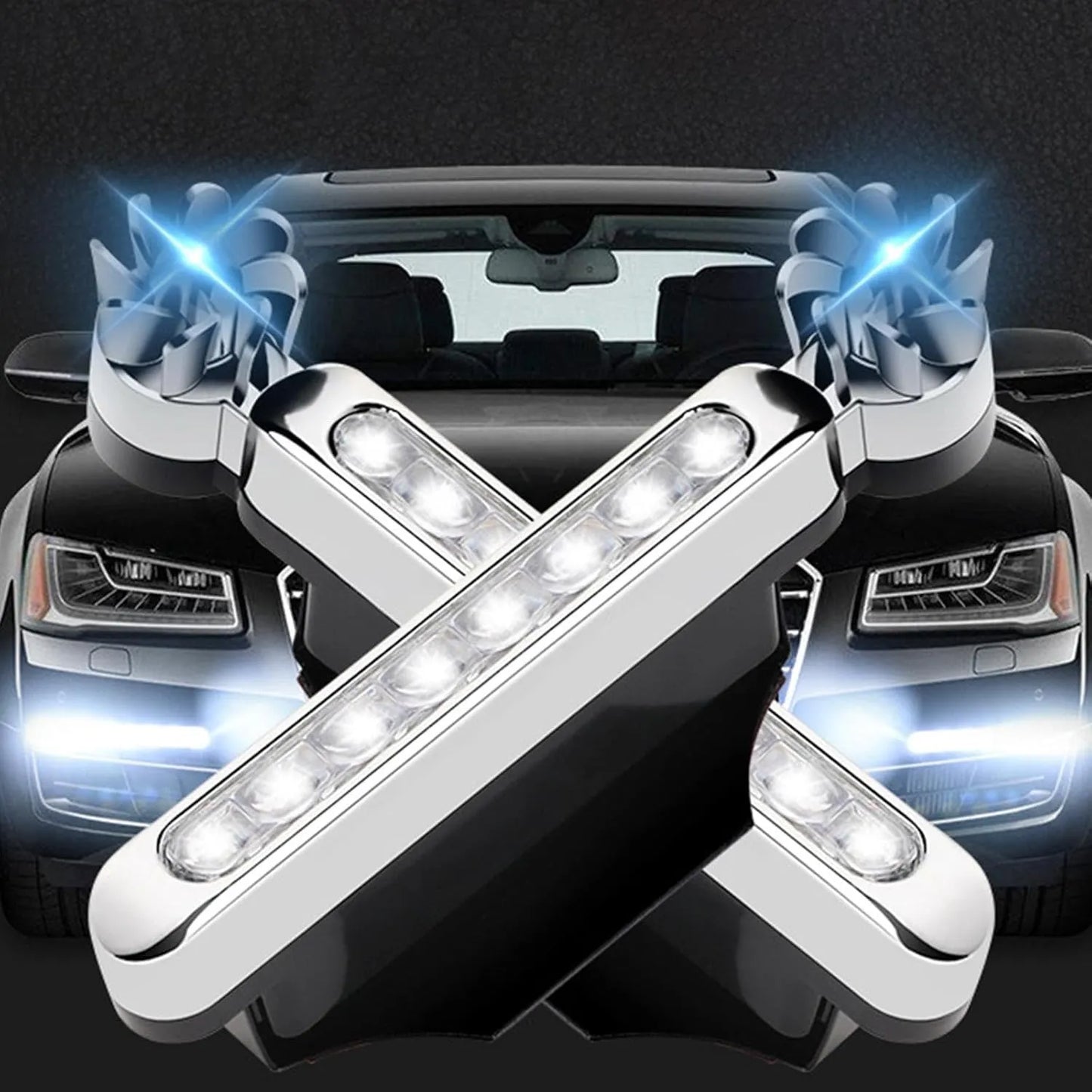 2 Pcs Wind Powered Car LED Lights | No Wiring DRL Lights with Mini Wind Turbine | Universal Car Decorative Running Lights