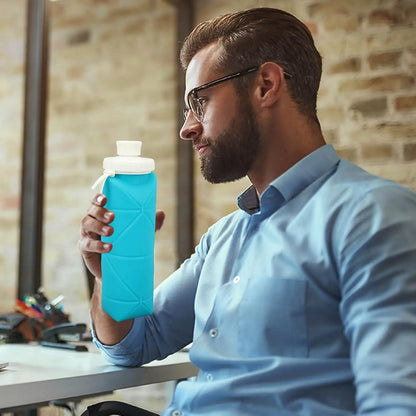 Foldable Water Bottle 600ml | Collapsible Silicone Bottle with Wide Mouth | Portable Sports & Travel Water Bottle for Outdoor Use