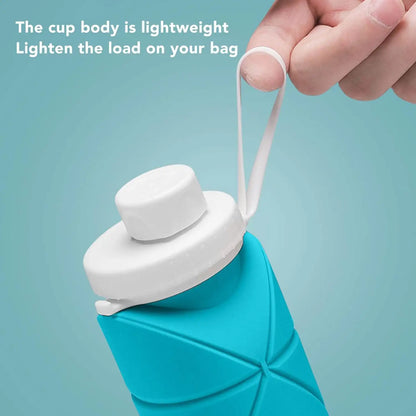 Foldable Water Bottle 600ml | Collapsible Silicone Bottle with Wide Mouth | Portable Sports & Travel Water Bottle for Outdoor Use