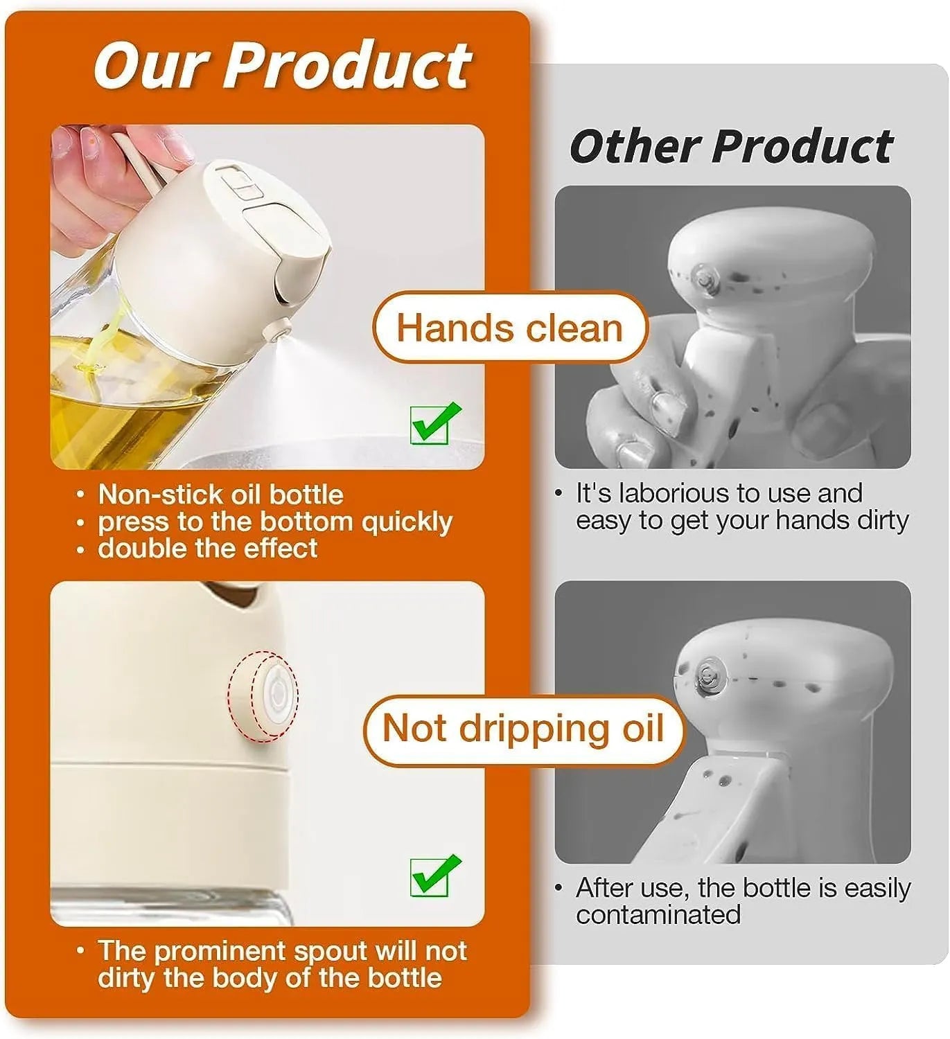 2-in-1 Oil Dispenser & Mist Spray Bottle (500ml) | Leakproof Kitchen Oil Bottle | Container for Frying, Baking & Air Fryer