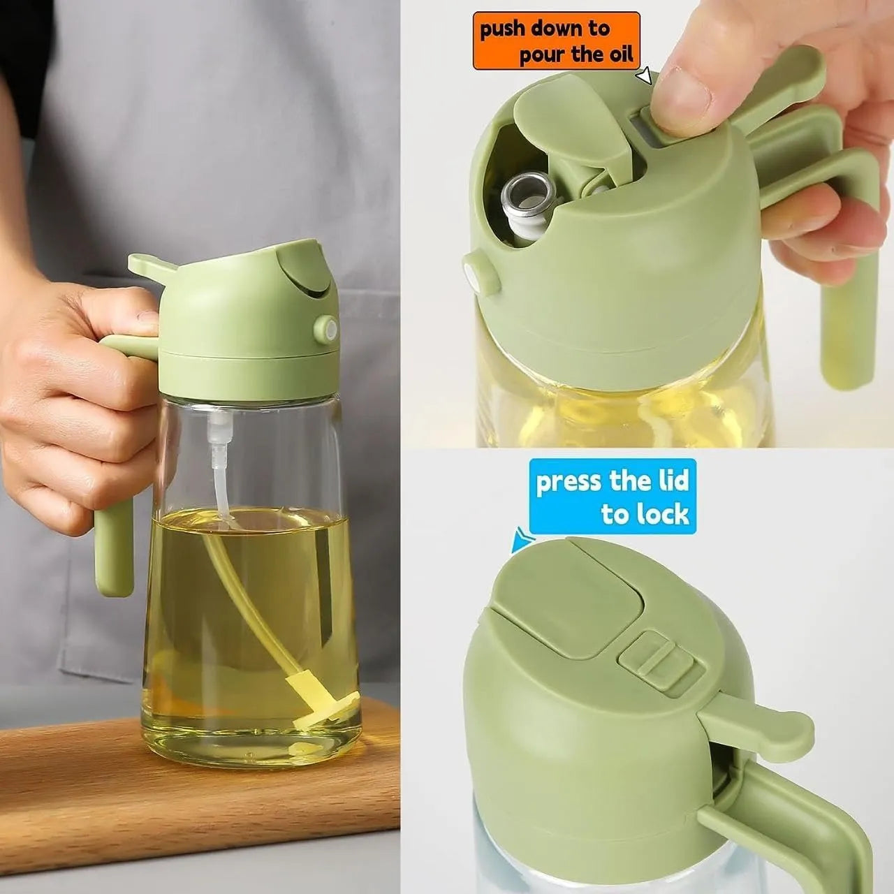 2-in-1 Oil Dispenser & Mist Spray Bottle (500ml) | Leakproof Kitchen Oil Bottle | Container for Frying, Baking & Air Fryer