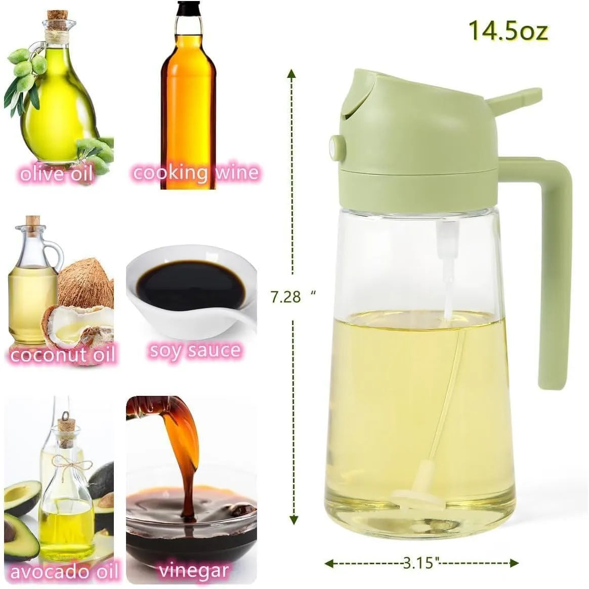 2-in-1 Oil Dispenser & Mist Spray Bottle (500ml) | Leakproof Kitchen Oil Bottle | Container for Frying, Baking & Air Fryer