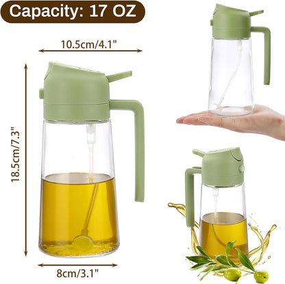 2-in-1 Oil Dispenser & Mist Spray Bottle (500ml) | Leakproof Kitchen Oil Bottle | Container for Frying, Baking & Air Fryer