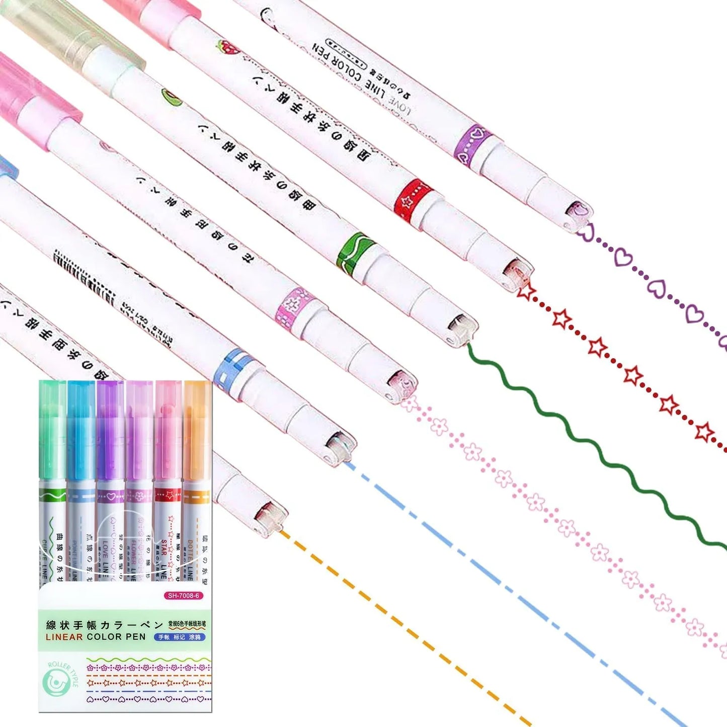 Curved Roller Highlighter Pens – Pattern Line Marker Pens for Notes, Journaling, Scrapbooking & Kids Drawing