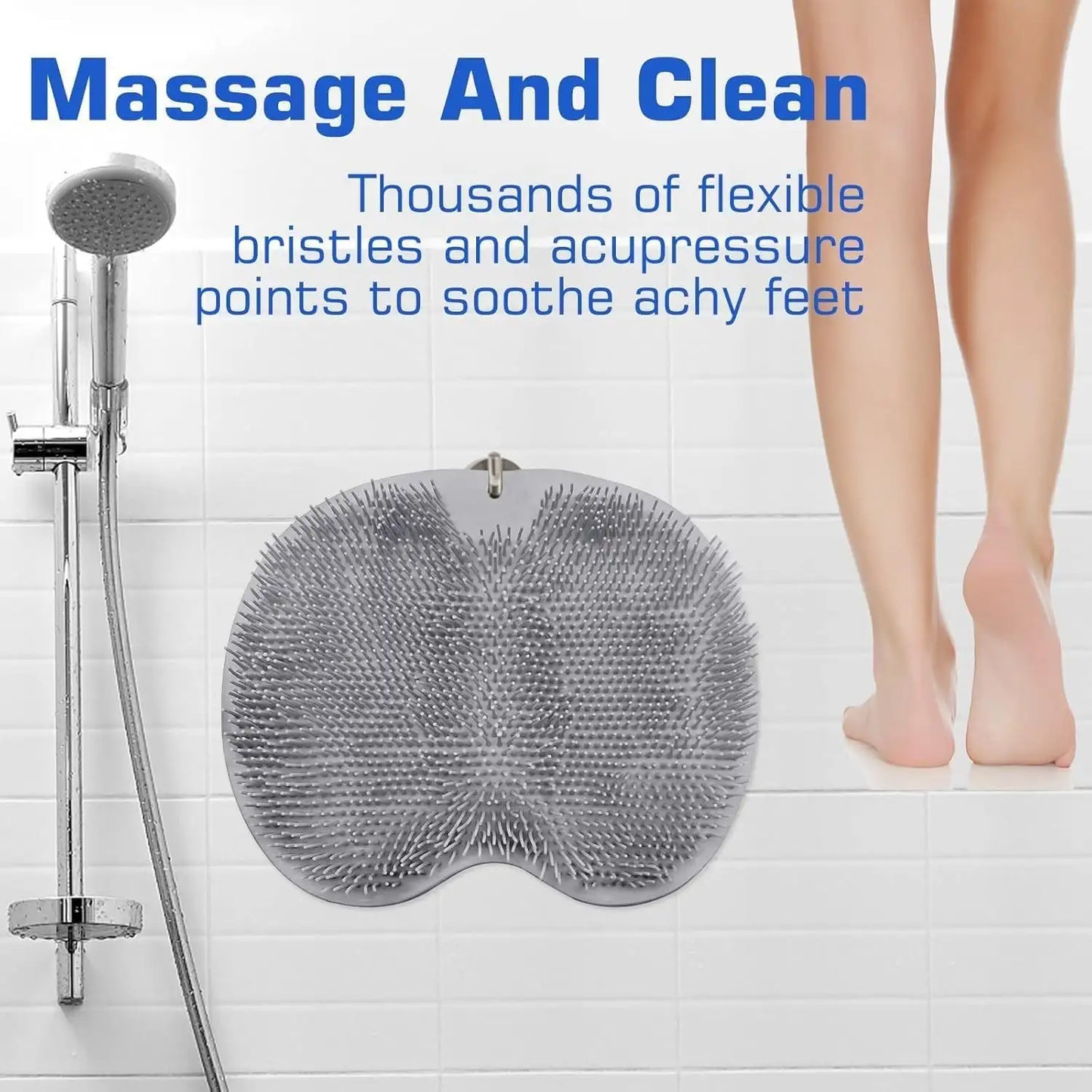 Silicone Foot Scrubber Mat for Shower (30x23cm) | Non-Slip Foot Cleaning & Massage Mat with Soft Bristles