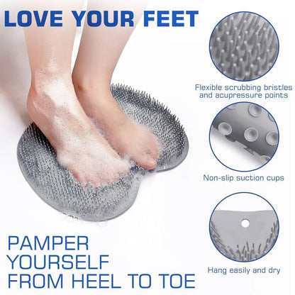 Silicone Foot Scrubber Mat for Shower (30x23cm) | Non-Slip Foot Cleaning & Massage Mat with Soft Bristles