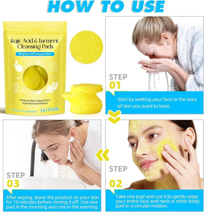 Turmeric Kojic Acid Cleansing Pads – Dark Spots Remover | Brightening Face Pads for Oily & Dry Skin