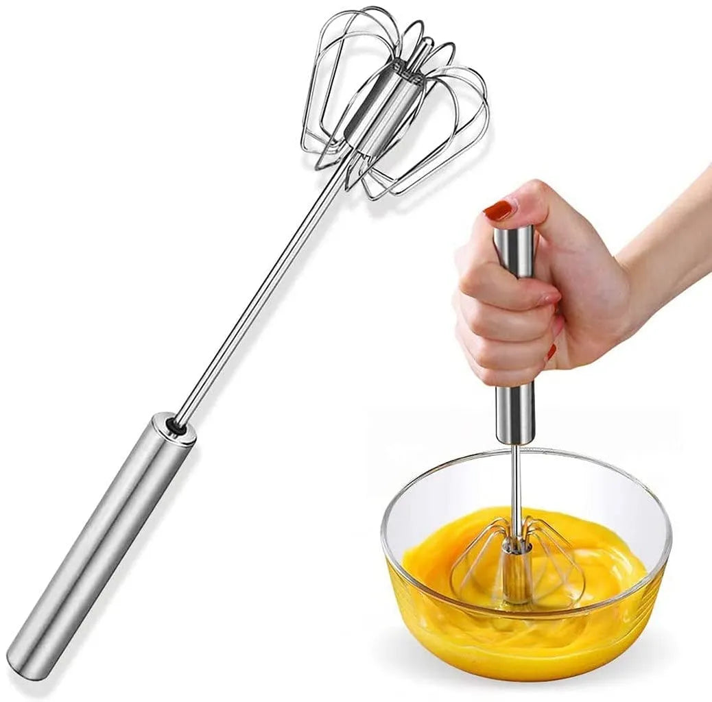 Stainless Steel Push Whisk Beater | Semi-Automatic Egg & Milk Frother | Manual Hand Blender for Kitchen
