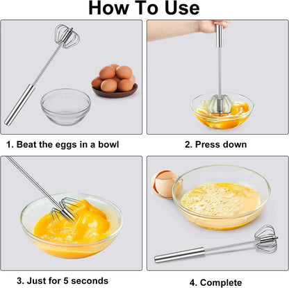 Stainless Steel Push Whisk Beater | Semi-Automatic Egg & Milk Frother | Manual Hand Blender for Kitchen