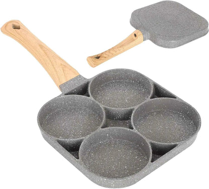 4 Cavity Non-Stick Frying Pan | Multipurpose Egg & Pancake Maker | 4 Section Omelette Pan with Wooden Handle