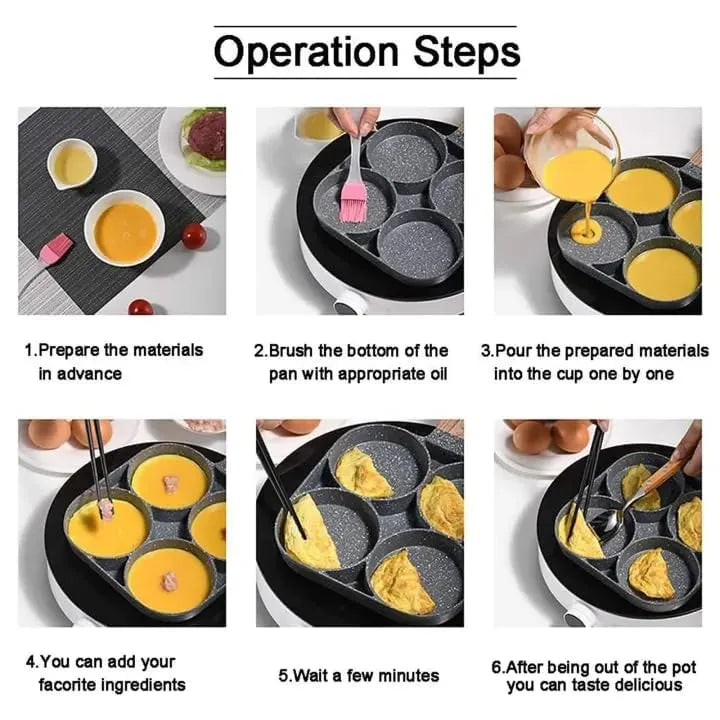 4 Cavity Non-Stick Frying Pan | Multipurpose Egg & Pancake Maker | 4 Section Omelette Pan with Wooden Handle