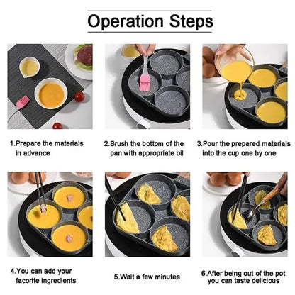 4 Cavity Non-Stick Frying Pan | Multipurpose Egg & Pancake Maker | 4 Section Omelette Pan with Wooden Handle
