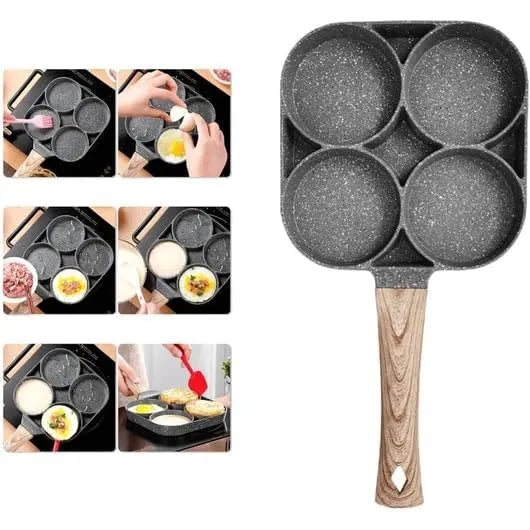 4 Cavity Non-Stick Frying Pan | Multipurpose Egg & Pancake Maker | 4 Section Omelette Pan with Wooden Handle