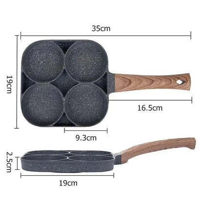 4 Cavity Non-Stick Frying Pan | Multipurpose Egg & Pancake Maker | 4 Section Omelette Pan with Wooden Handle