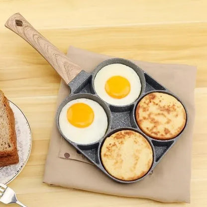 4 Cavity Non-Stick Frying Pan | Multipurpose Egg & Pancake Maker | 4 Section Omelette Pan with Wooden Handle