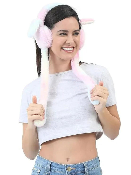 Girls Winter Plush Earmuffs with Moving Bunny Ears – Soft, Warm & Super Cute Ear Warmer