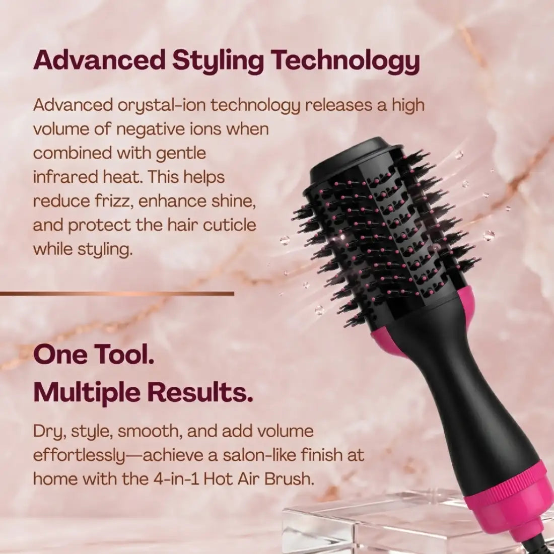 4-in-1 Hot Air Styling Brush | Hair Dryer Brush for Drying, Straightening, Curling & Volumizing