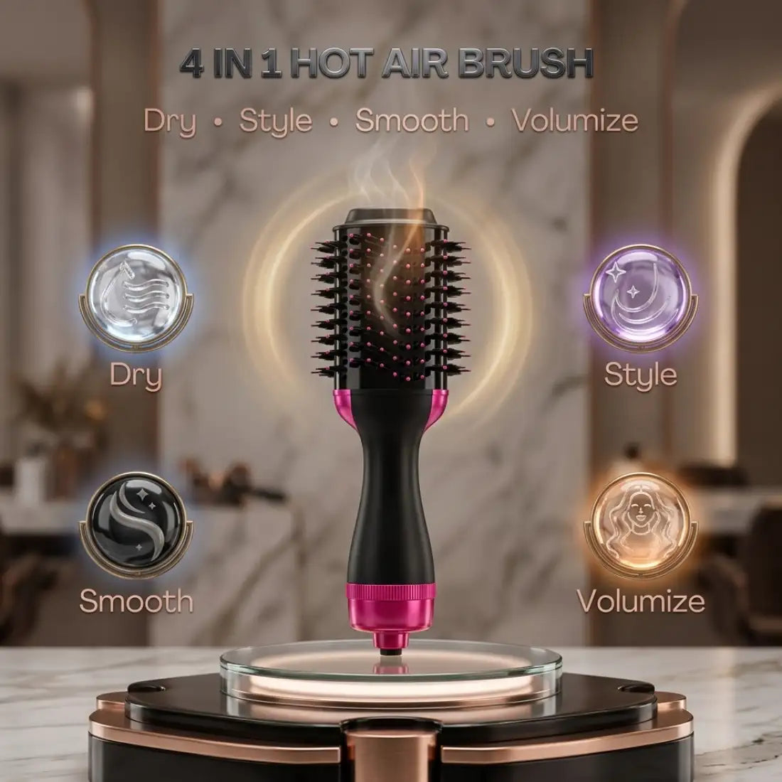 4-in-1 Hot Air Styling Brush | Hair Dryer Brush for Drying, Straightening, Curling & Volumizing