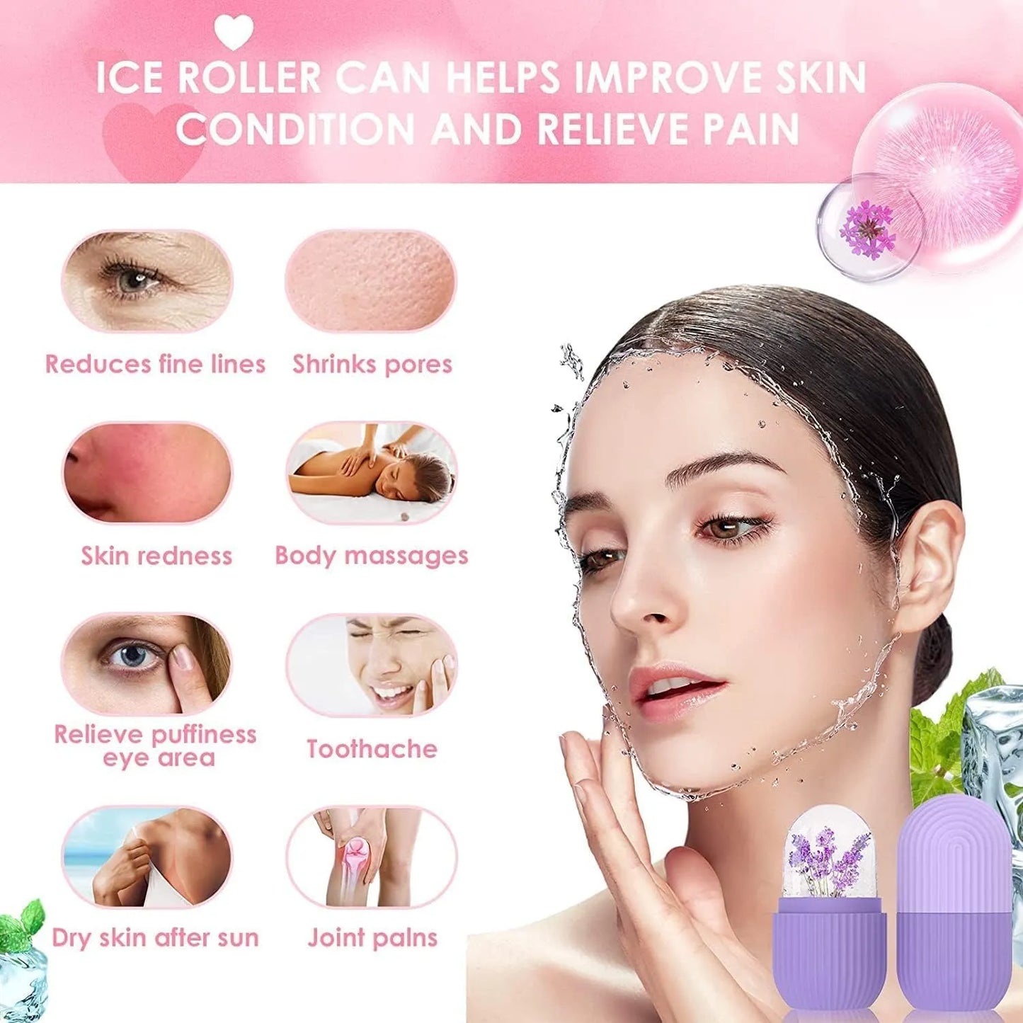 Silicone Ice Roller for Face & Eyes – Reusable Facial Cooling Roller for Puffiness, Dark Circles & Glowing Skin