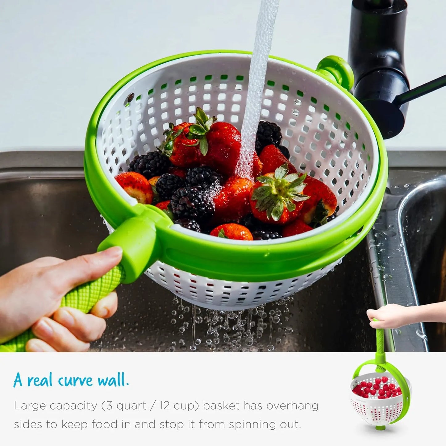 Salad Spinner & Vegetable Drain Basket – Manual Lettuce Dryer with Collapsible Handle for Washing & Drying Vegetables