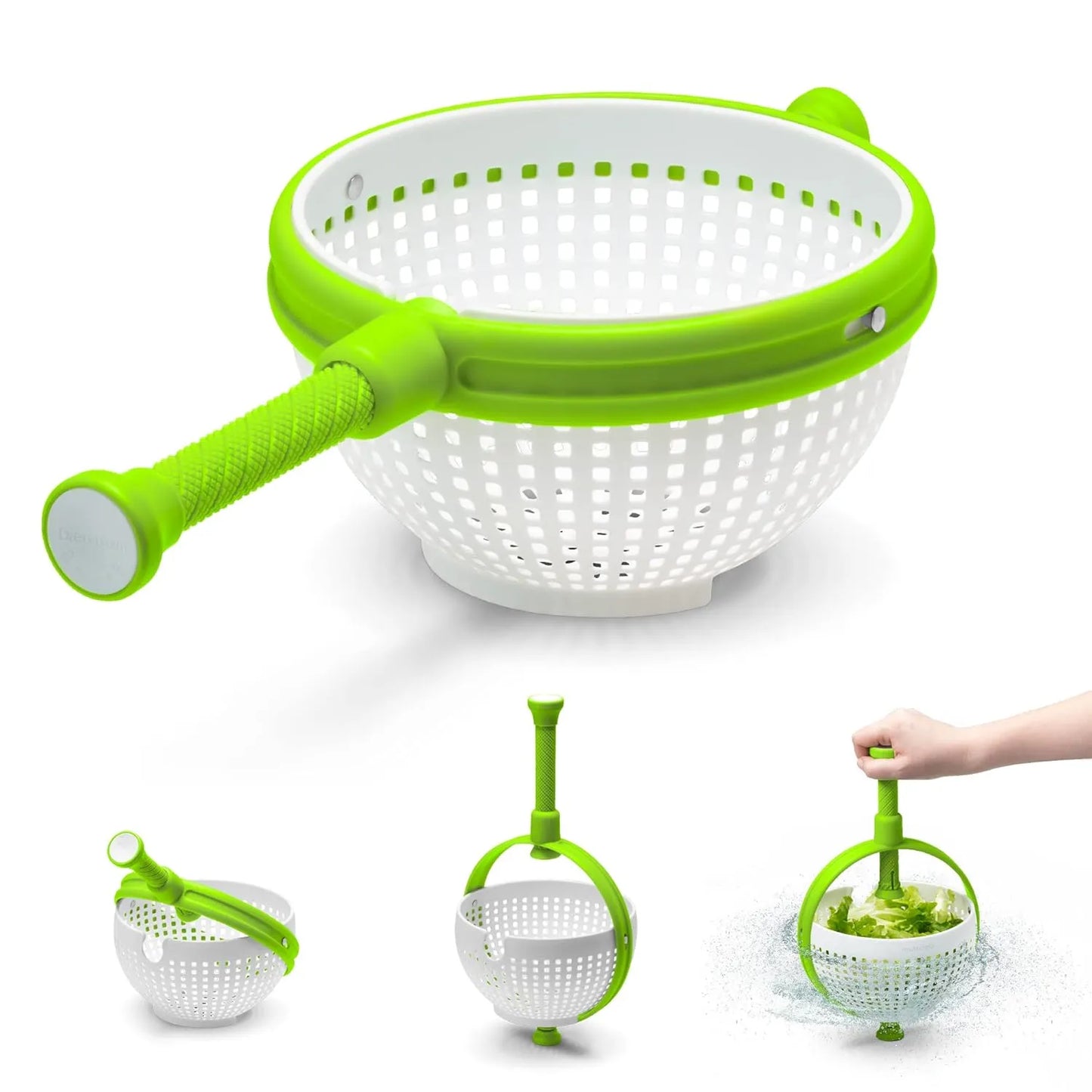 Salad Spinner & Vegetable Drain Basket – Manual Lettuce Dryer with Collapsible Handle for Washing & Drying Vegetables