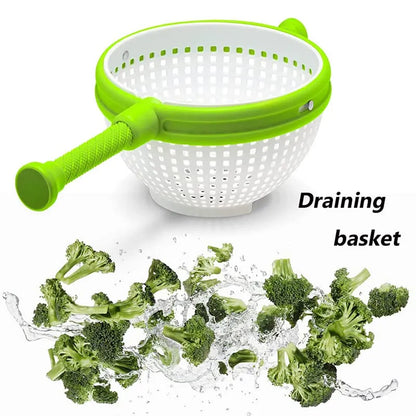 Salad Spinner & Vegetable Drain Basket – Manual Lettuce Dryer with Collapsible Handle for Washing & Drying Vegetables