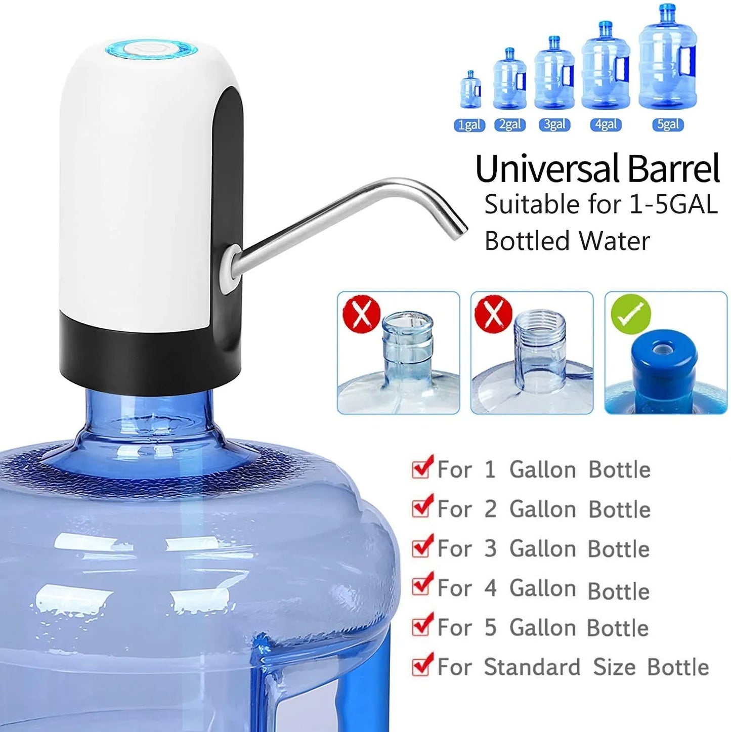 Automatic Water Dispenser Pump for 20L Gallon Bottle – USB Rechargeable One Touch Drinking Water Pump
